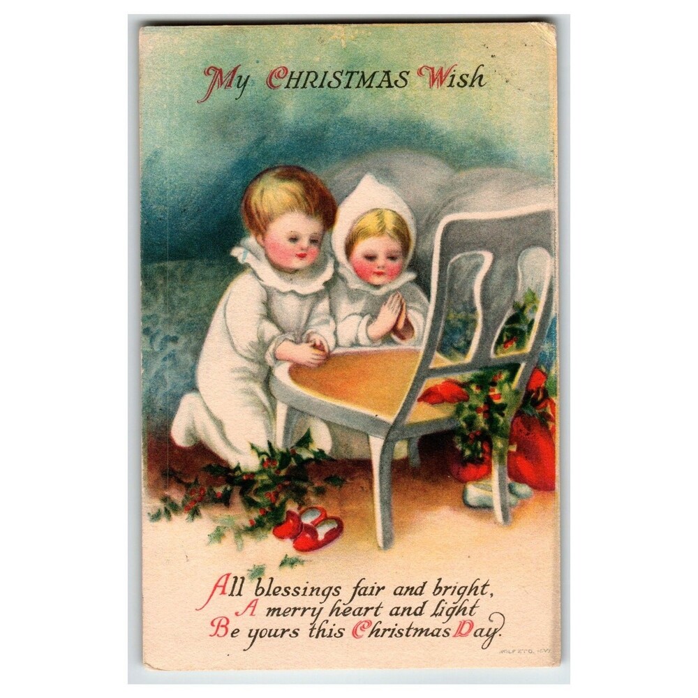 1905 My Christmas Wish Postcard Children Praying Holiday J.H.L.F. Clapsaddle